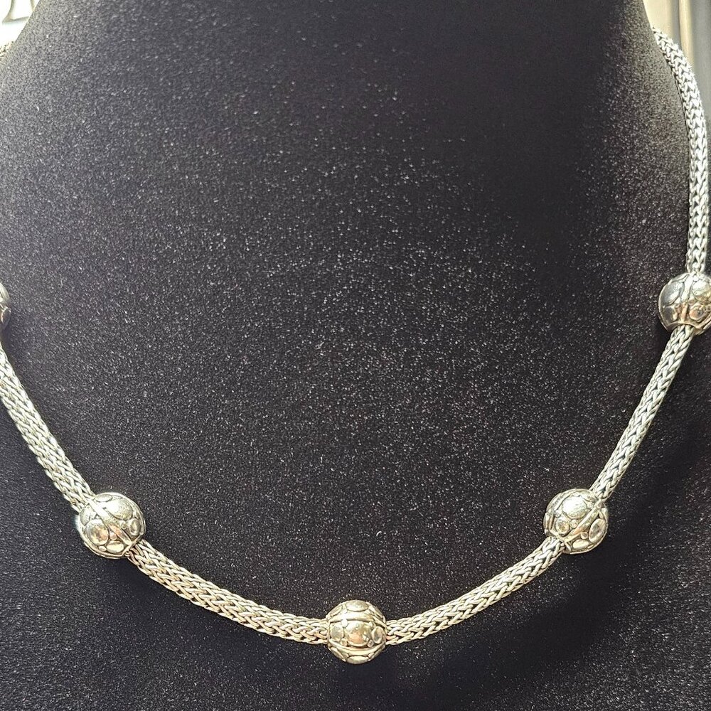 925 Sterling Silver Foxtail Wheat Kali Ball Station Necklace 16” 48g